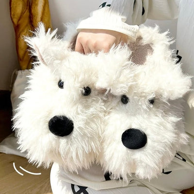 Puppy Fluffy Room Shoes   3 Sizes  Indoor Slippers  Terrier Dog