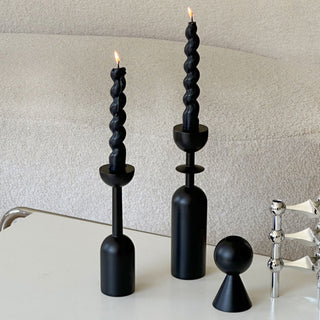 Black Wooden Candle Holder Piece Set