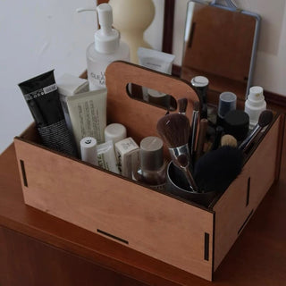 Handled Wooden Rectangular Storage Box for Cosmetics