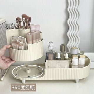 360 Degree Rotating Brush Stand with Cosmetic Storage Tray