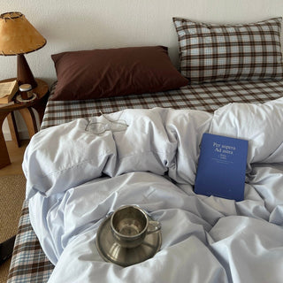 Checkered Sheets Blue Cotton Duvet Cover Set  All Seasons