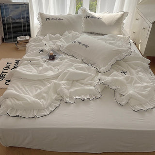 Ribbon Frill Waffle Duvet Cover Set