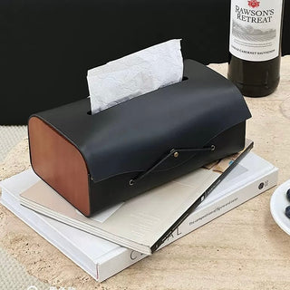 Side Wood Faux Leather Simple Tissue Case