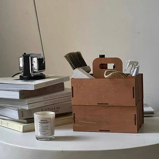 Handled Wooden Rectangular Storage Box for Cosmetics