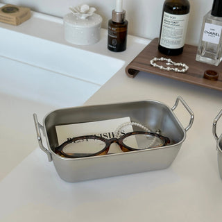 Set of 2  Stainless Steel Storage Baskets with Handles Silver