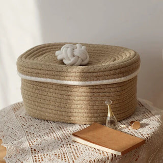 Knot Rope Braided Basket with Lid for Small Items Storage