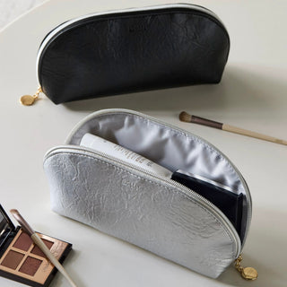 Simple Leather Half-Moon Shaped Cosmetic Storage Pouch  Silver Small