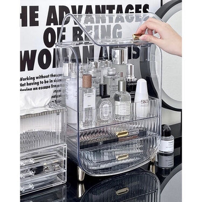 Clear Gold Lidded Large Capacity Cosmetic Box Storage