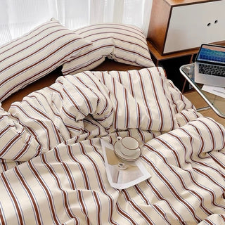 Brown Stripe Duvet Cover Set  Bed Cover