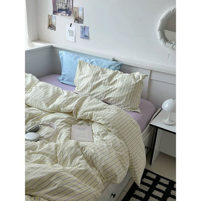 Yellow Mix Stripe Pattern Duvet Cover Set 2 Sizes  Bed Cover All Seasons Year-Round