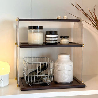 Bamboo Clear Two-Tier Storage Display Rack Cosmetic Storage Perfume Storage