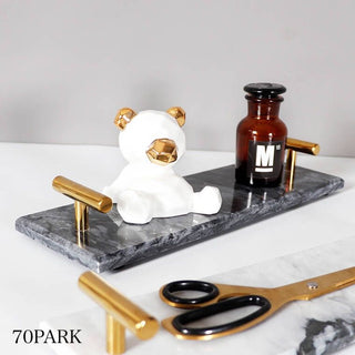 Marble Gold Handle Slim Accessory Tray