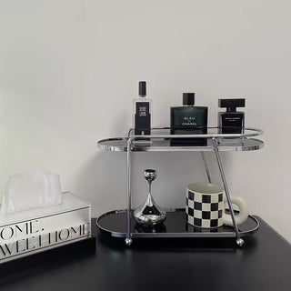 Silver Frame Oval Two-Tier Storage Rack