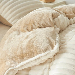 FauxFur Stripe Two-Tone Winter Duvet Cover Set 2 Sizes