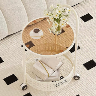 Round Basket Side Table with Casters