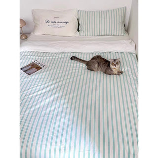 White and Green Stripe Duvet Cover Set