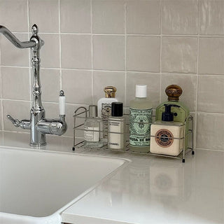 Stainless steel silver slim rectangular storage rack for perfume and cosmetics