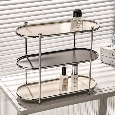 Silver Frame Oval Three-Tier Storage Rack