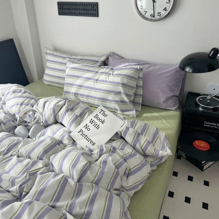 Purple Multi Stripe Cotton Duvet Cover Set 2 Sizes  All Seasons