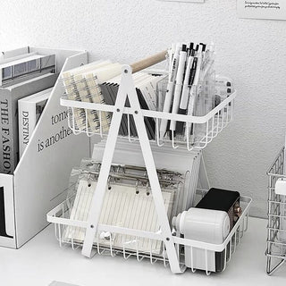 Handle-equipped Two-tiered Wire Basket Storage Basket