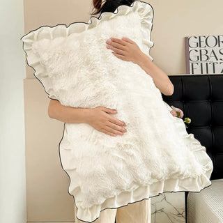 White Frill Fluffy Soft Pillowcase  48 x 74cm Faux Fur