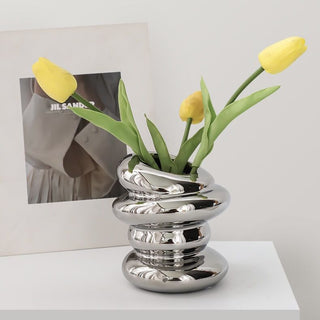 Silver-colored ceramic flower vase