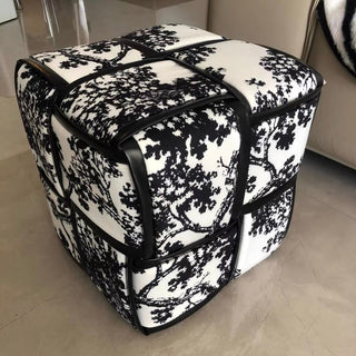 Monochrome Cube-shaped Woven Stool Ottoman 35cm Height Side Table
