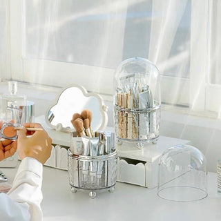 360 Degree Rotating Clear Makeup Brush Stand with Cover   Pen Holder