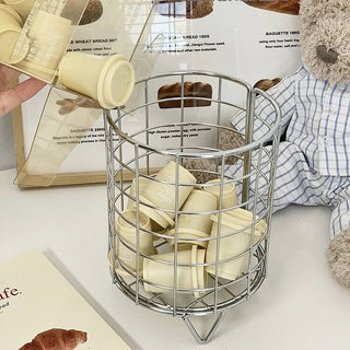 Wire storage basket with legs silver basket small item holder