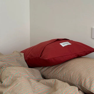 Red Beige Pin Stripe Cotton Duvet Cover Set 2 Sizes  All Seasons