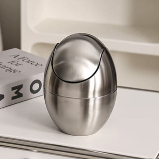 Stainless steel egg-shaped tabletop dustbin with lid