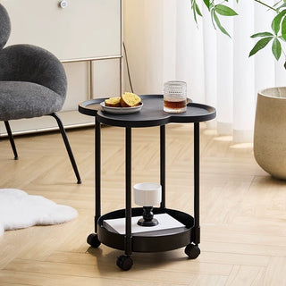 Caster-equipped Clover-shaped Two-tier Side Table