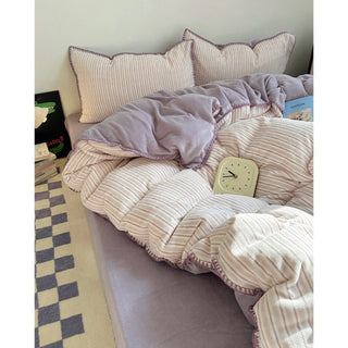 Striped Stitch Velvet-like Winter Duvet Cover Set