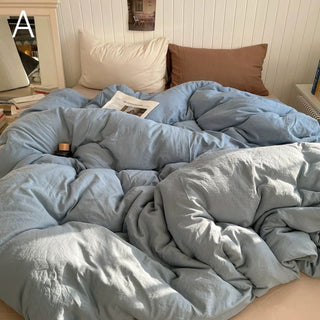 Beige Mix Color Solid Cotton Duvet Cover Set  Bed Cover All Season