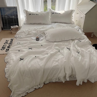 Ribbon Frill Waffle Duvet Cover Set