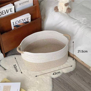 Rope Braided Handled Small Item Storage Basket Large Capacity