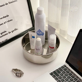Stainless steel degree rotating round storage tray