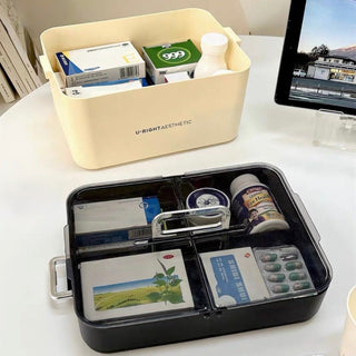Monochrome Large Capacity Two-Layer First Aid Kit Medicine Box Cosmetic Box