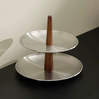 Stainless Steel Wood Two-Tier Accessory Storage Tray Display