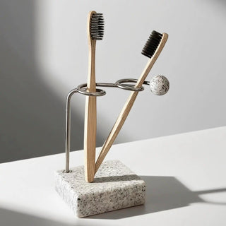 Stainless steel stone-look design toothbrush stand pen holder