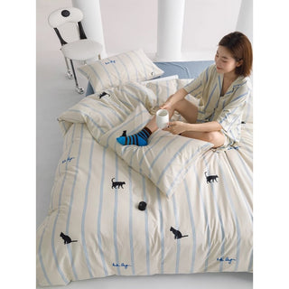 Ivory Cat Stripe Duvet Cover Set  Bed Cover Cat