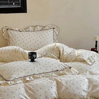 Mini Ribbon Pattern Frill Washed Cotton Duvet Cover Set