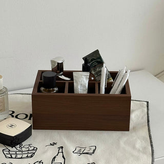 Thimble Wood Divider Rectangular Storage Box Cosmetics Small Item Holder Remote Control Stand