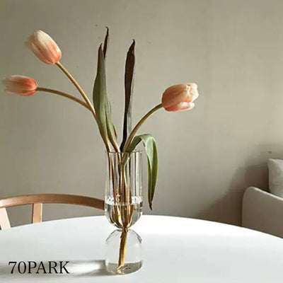 Striped Clear Glass Flower Vase