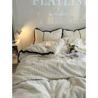 Faux Fur Heart Embossed Winter Duvet Cover Set
