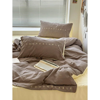 Solid Color Two-Tone Lettering Duvet Cover Set  Bed Cover