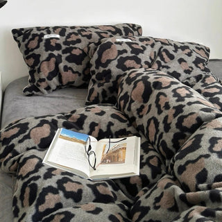 Gray Leopard Print Duvet Cover Set 2 Sizes  Winter Thick Bed Cover Bedding Cover Leopard Print