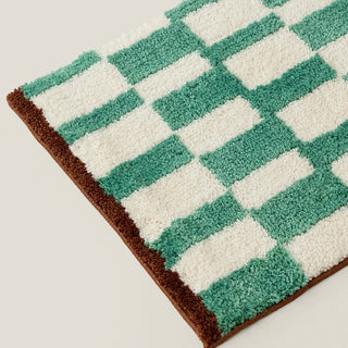 Blue Green Checkerboard Pattern Door Mat 50x80cm Absorbent Non-Slip Tufted