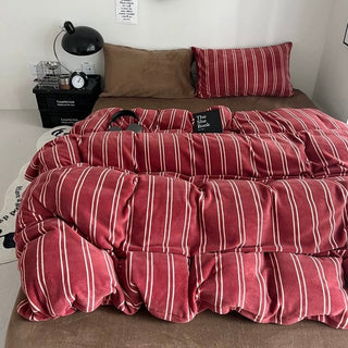 Red Ivory Stripe Winter Duvet Cover Set