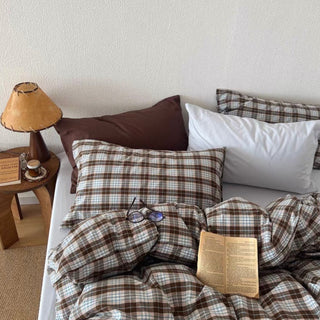 Blue Checkered Cotton Duvet Cover Set   All Seasons